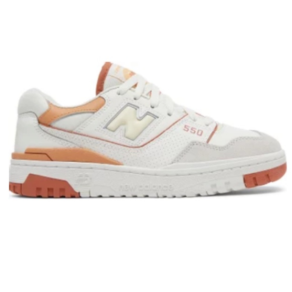 New Balance 550 White with Peach and Terracotta Accents